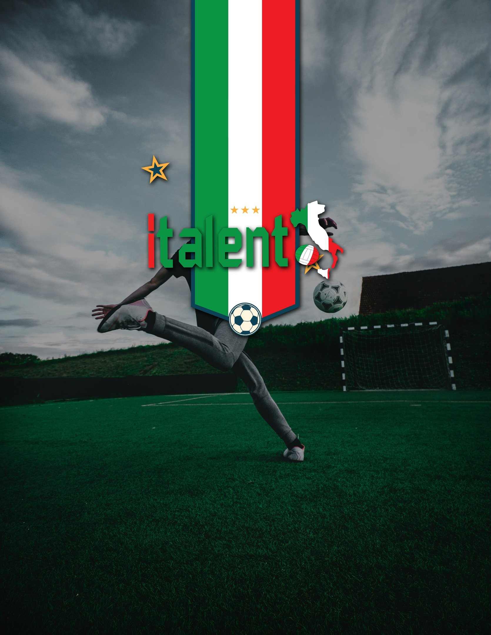 Italent-grafikk med det italienske flagget og en spiller med ball